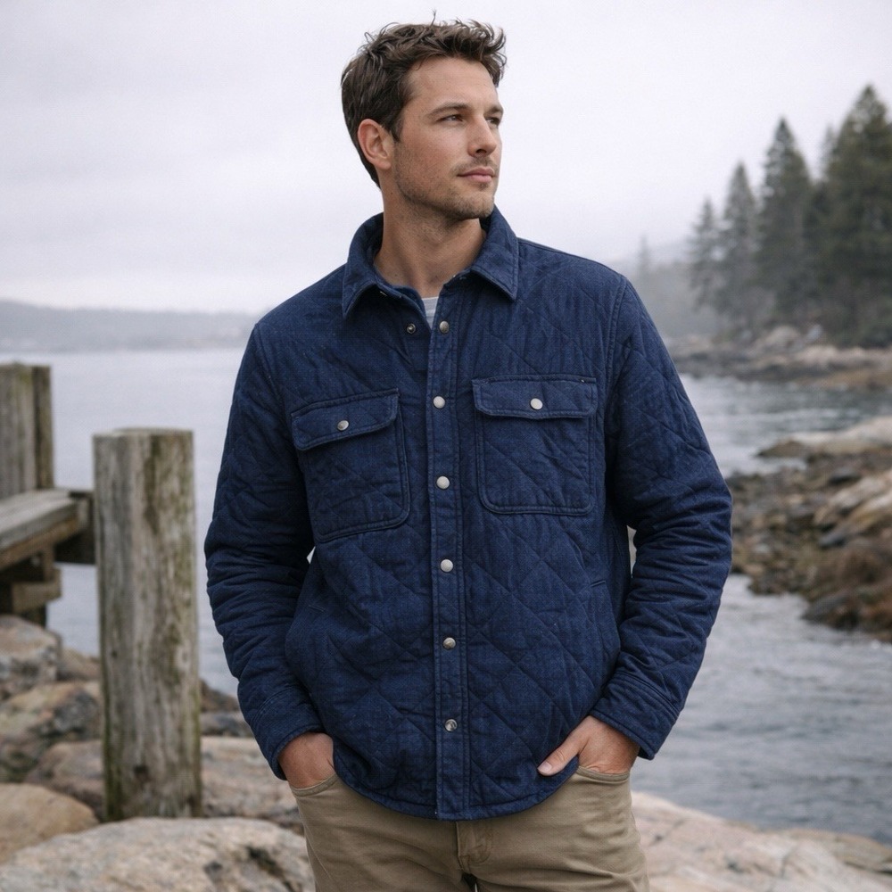 Huckberry Flint and Tinder Quilted Indigo Camp Shirt Jacket Men's L $188